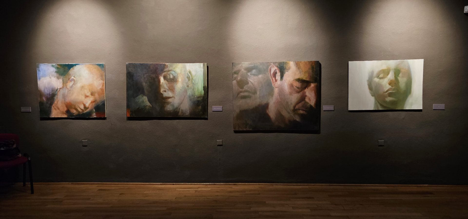 Sleeping Titans exhibition view with four paintings