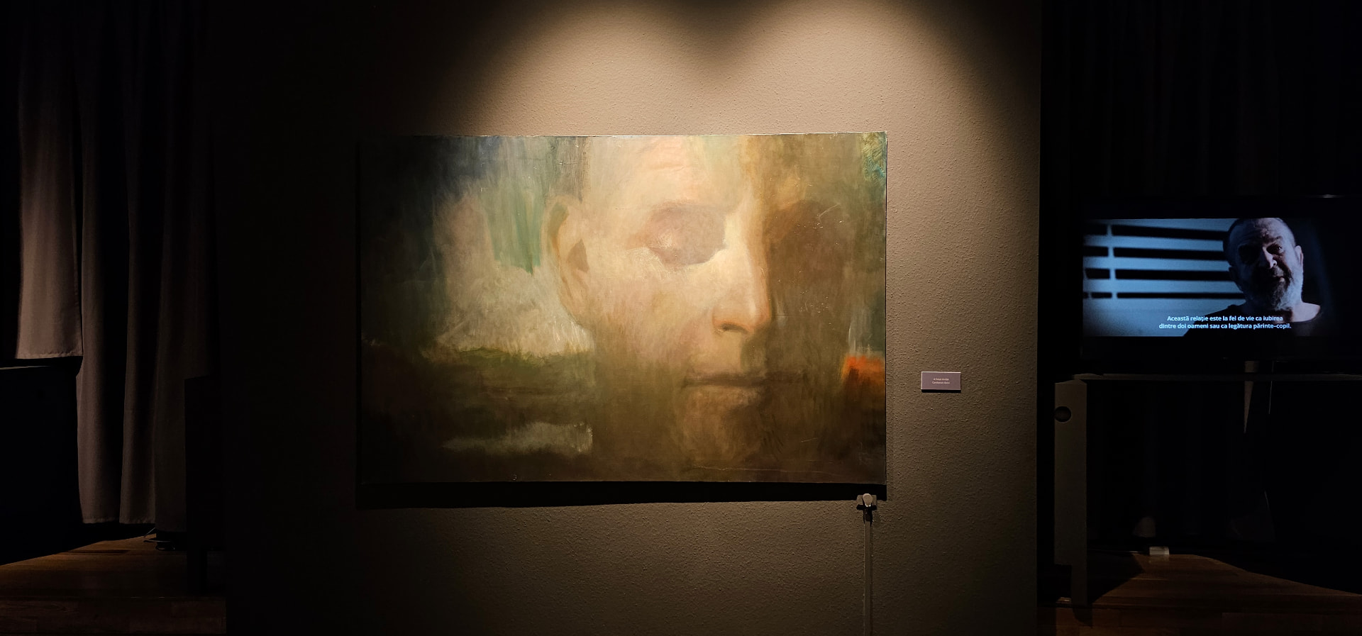 Sleeping Titans exhibition view with painting and video